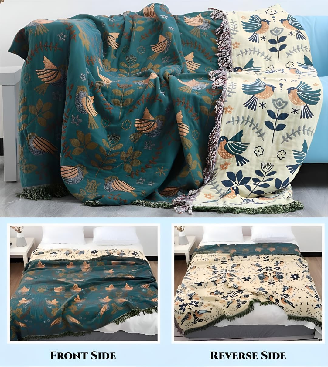 All-season Boho Cotton Reversible Couch Bed Cover Sofa Blanket