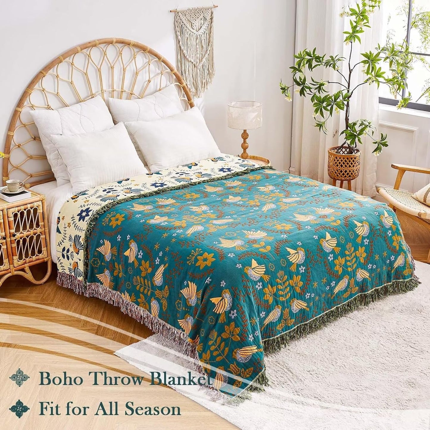 All-season Boho Cotton Reversible Couch Bed Cover Sofa Blanket