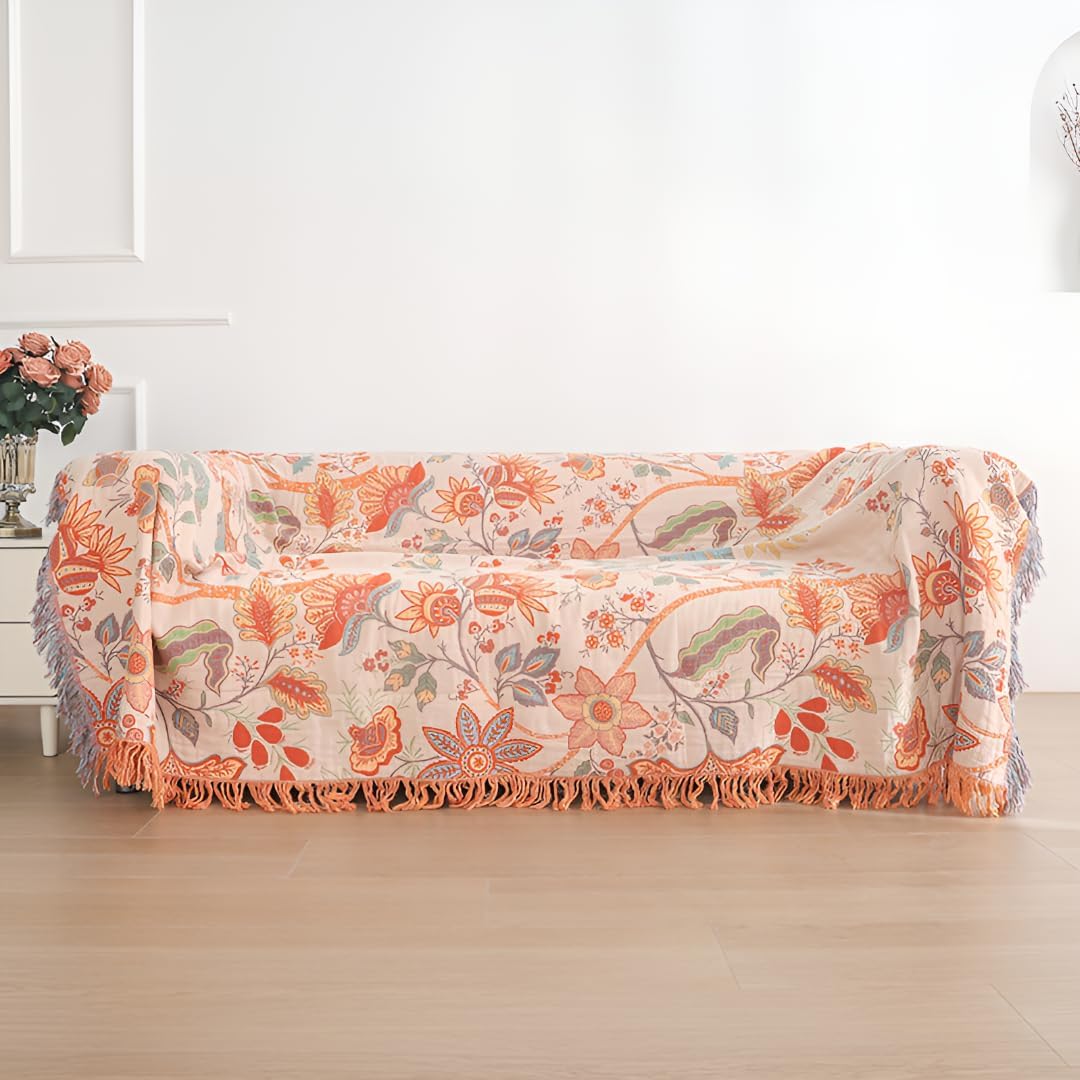 All-season Boho Cotton Reversible Couch Bed Cover Sofa Blanket