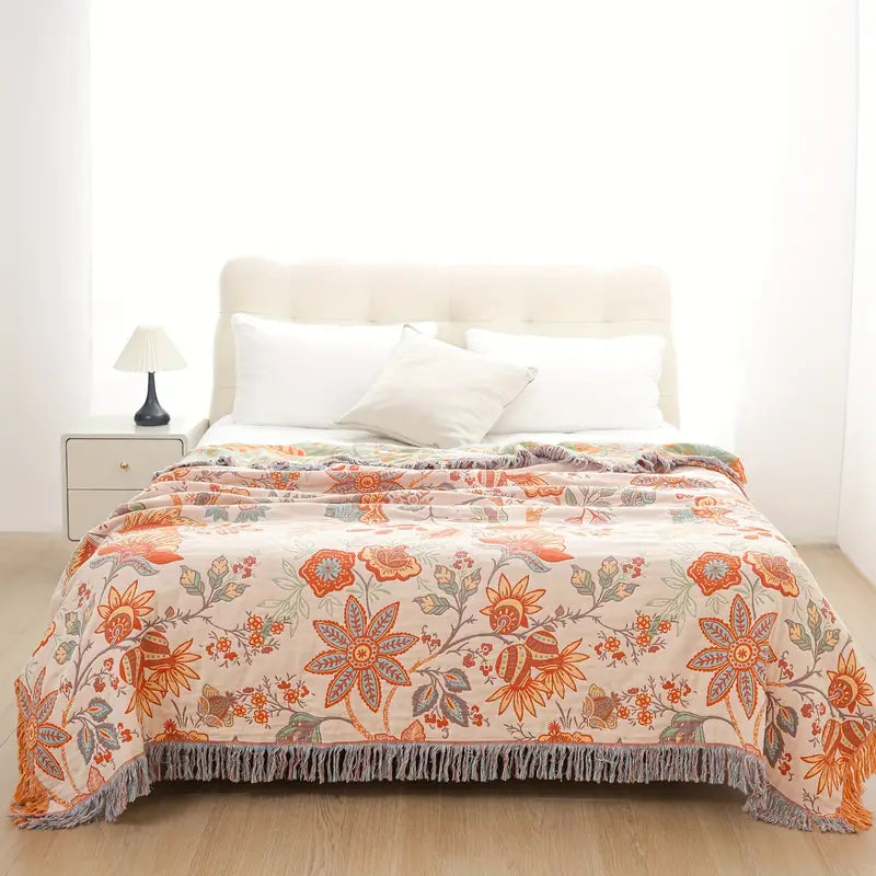 All-season Boho Cotton Reversible Couch Bed Cover Sofa Blanket