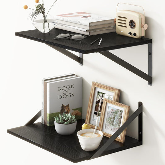 Fun Memories 12" Deep Floating Shelves for Wall Storage with Brackets Set of 2