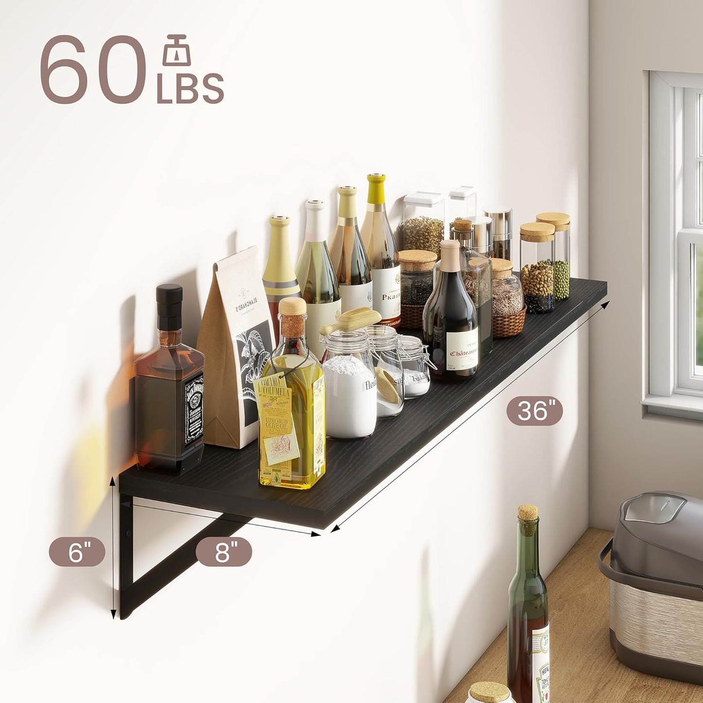 American Pop Style 8 Inch Deep Floating Shelves for Wall Storage