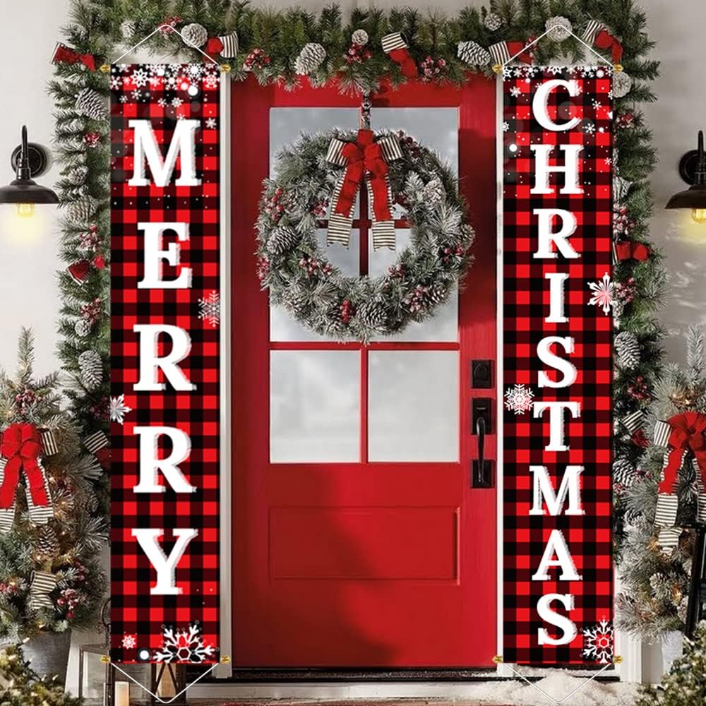 Last Day 69% OFF - Christmas Decorations Door Cover Outdoor Yard Front Porch Santa Hanging Banners Couplet