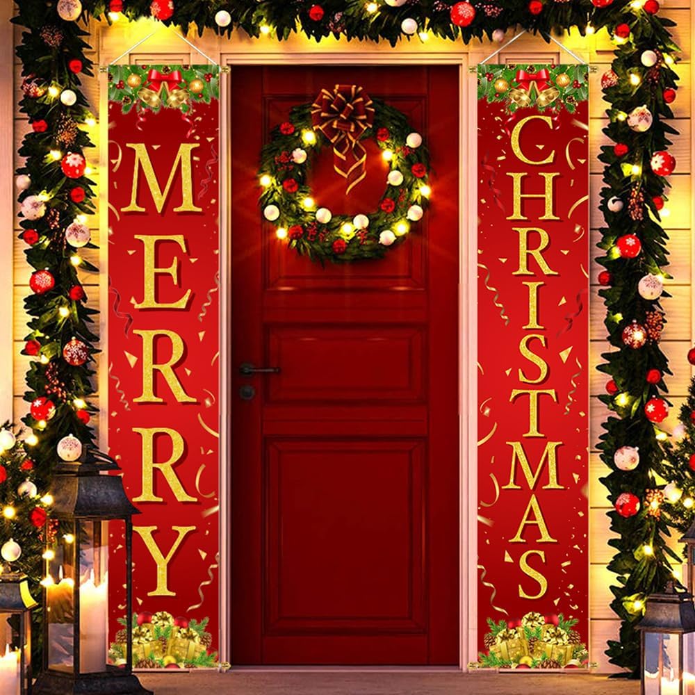 Last Day 69% OFF - Christmas Decorations Door Cover Outdoor Yard Front Porch Santa Hanging Banners Couplet