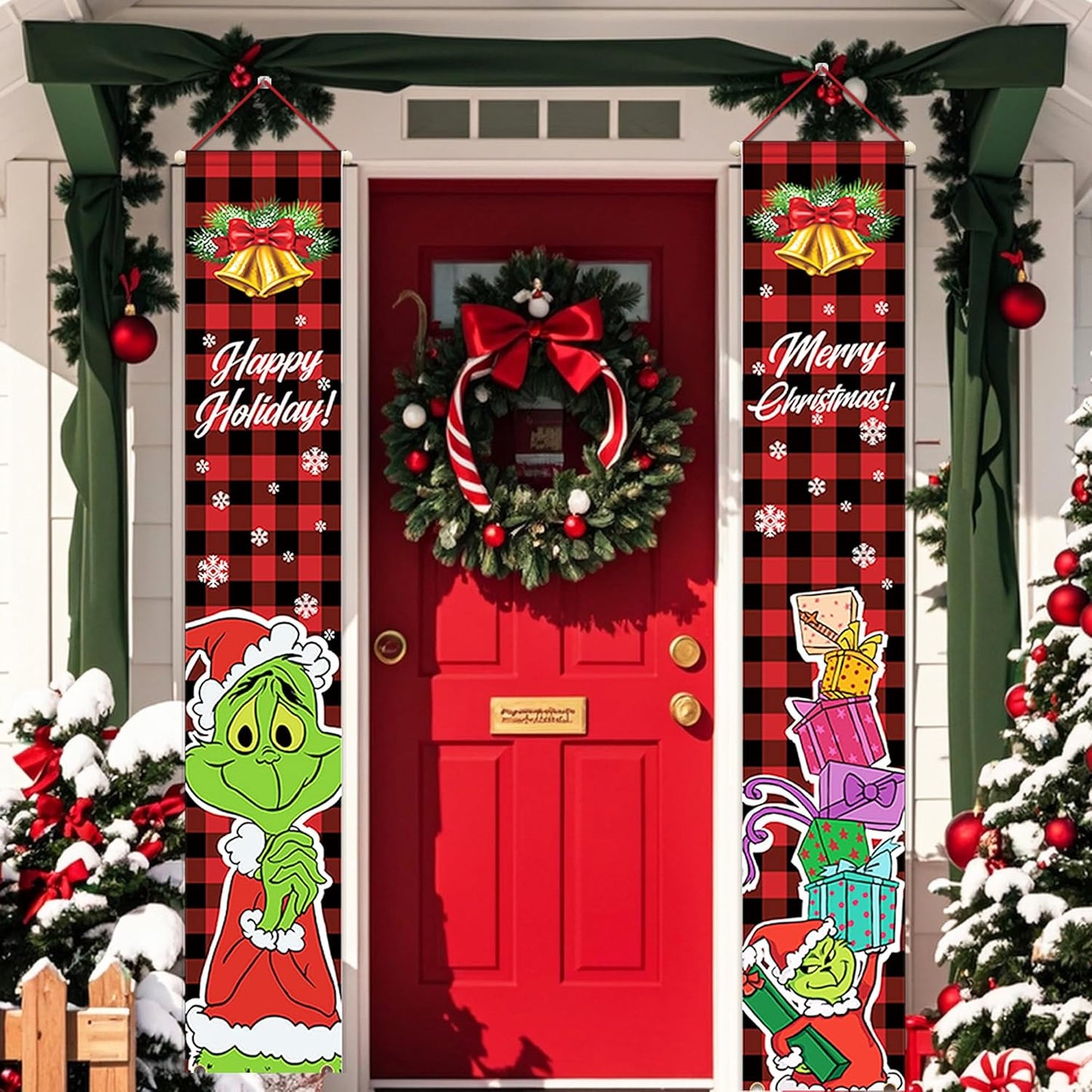 Last Day 69% OFF - Christmas Decorations Door Cover Outdoor Yard Front Porch Santa Hanging Banners Couplet