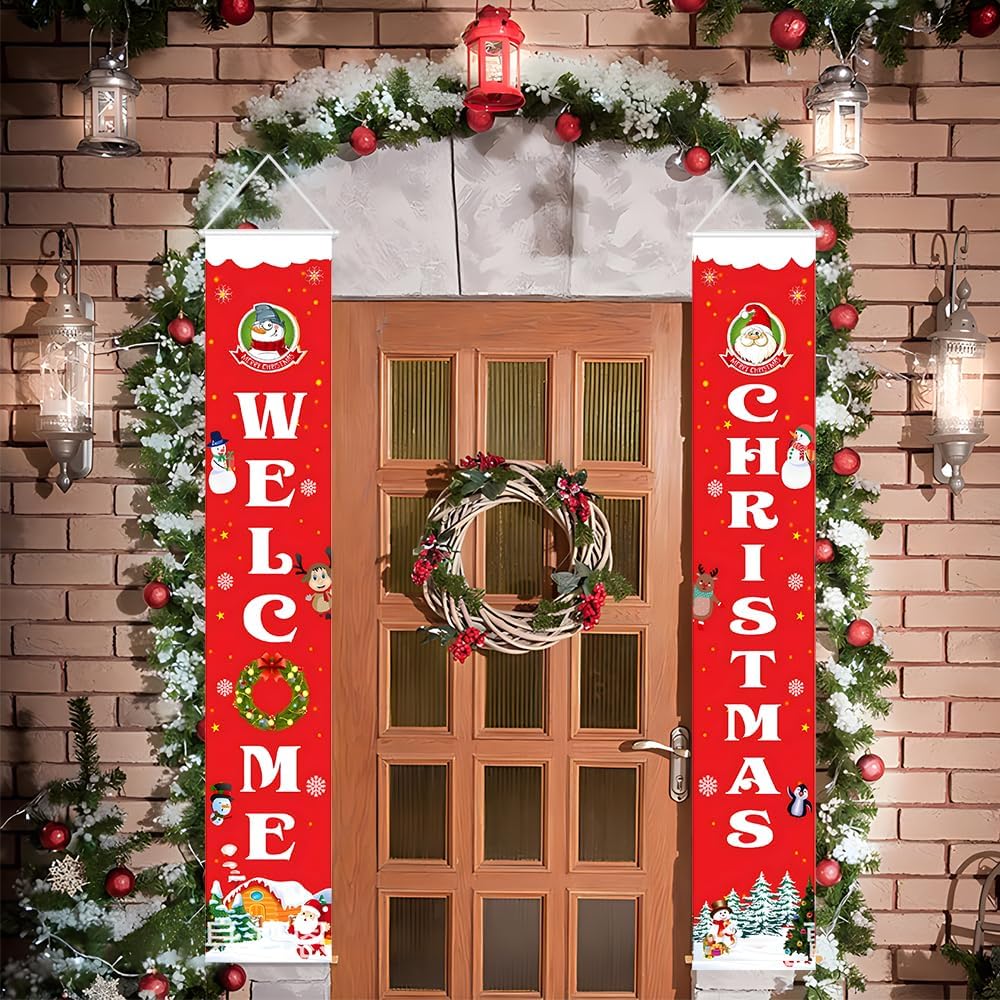 Last Day 69% OFF - Christmas Decorations Door Cover Outdoor Yard Front Porch Santa Hanging Banners Couplet