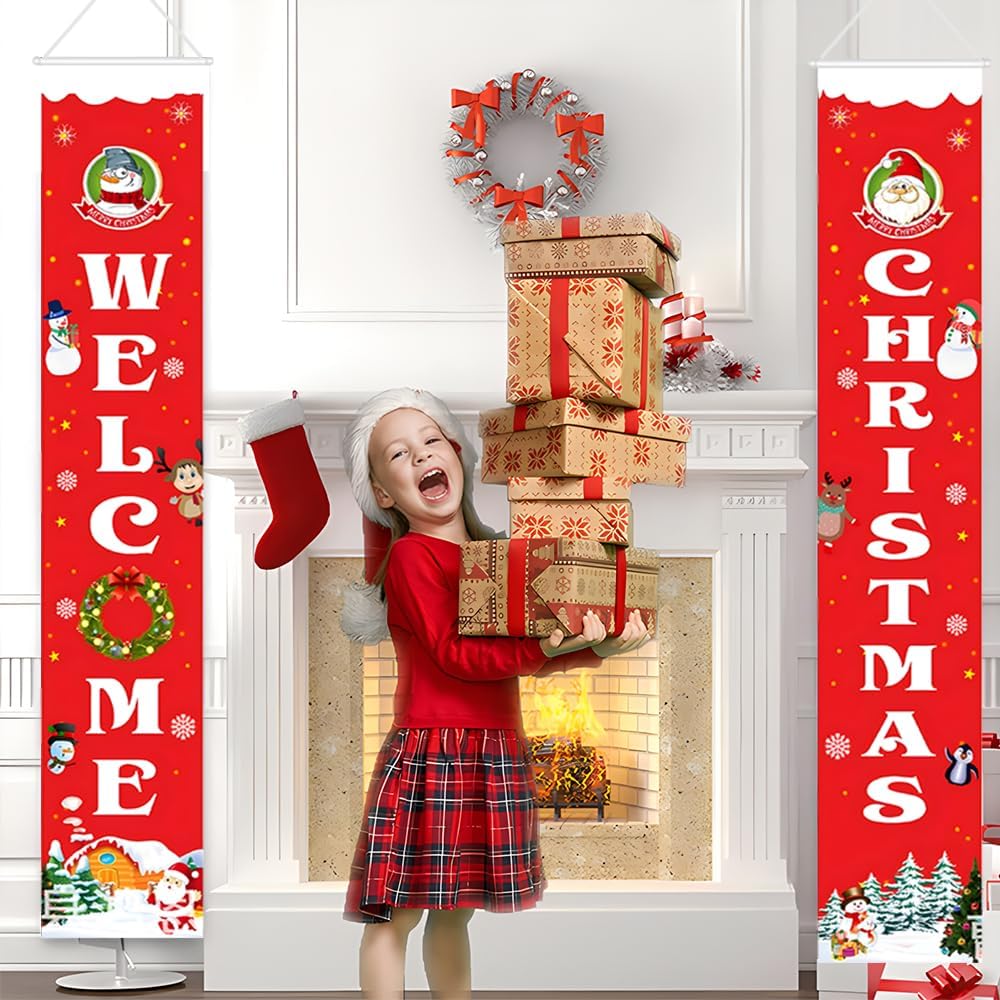 Last Day 69% OFF - Christmas Decorations Door Cover Outdoor Yard Front Porch Santa Hanging Banners Couplet