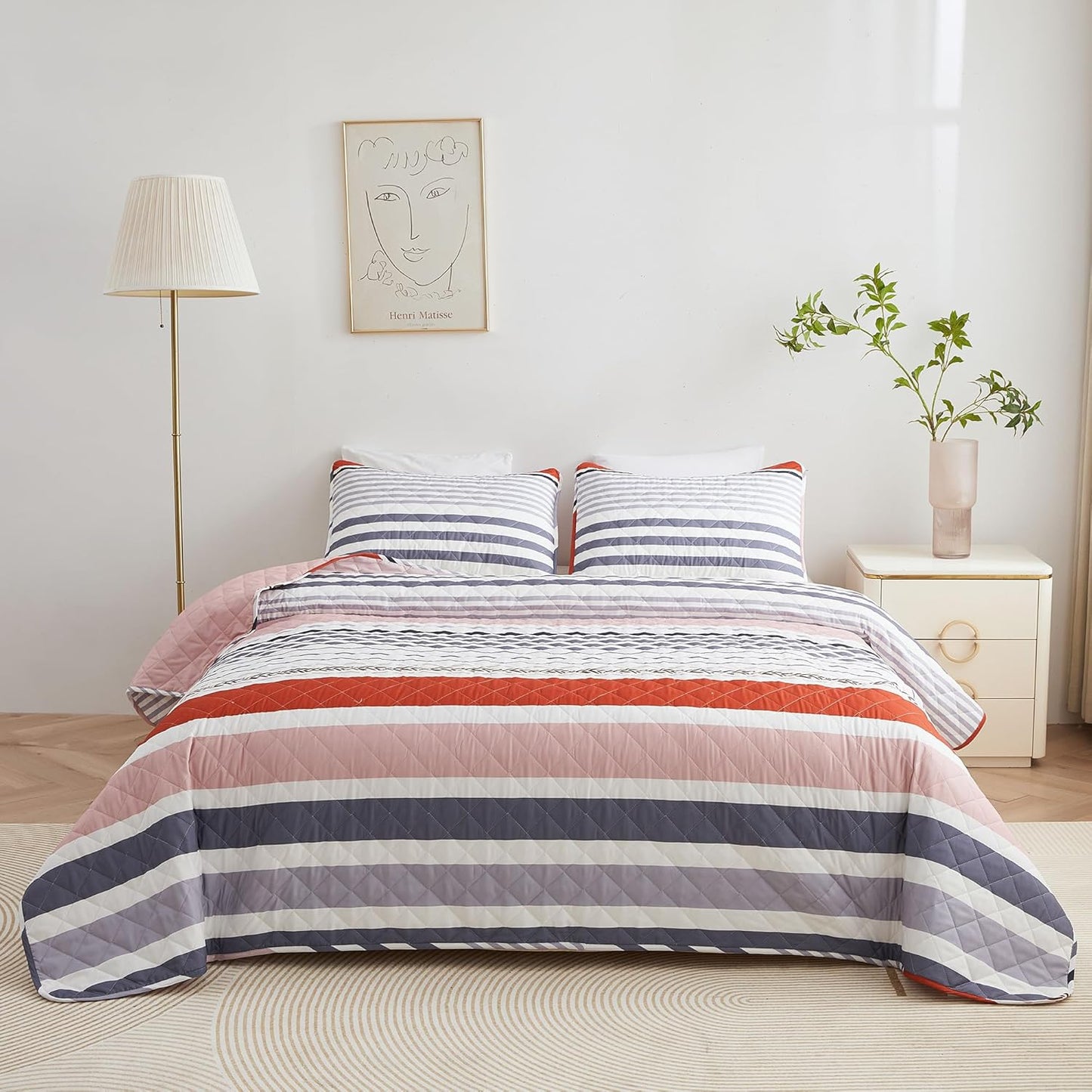 Bedmoon 3-piece All-season Stripe Reversible Soft Bedspread Quilt Set