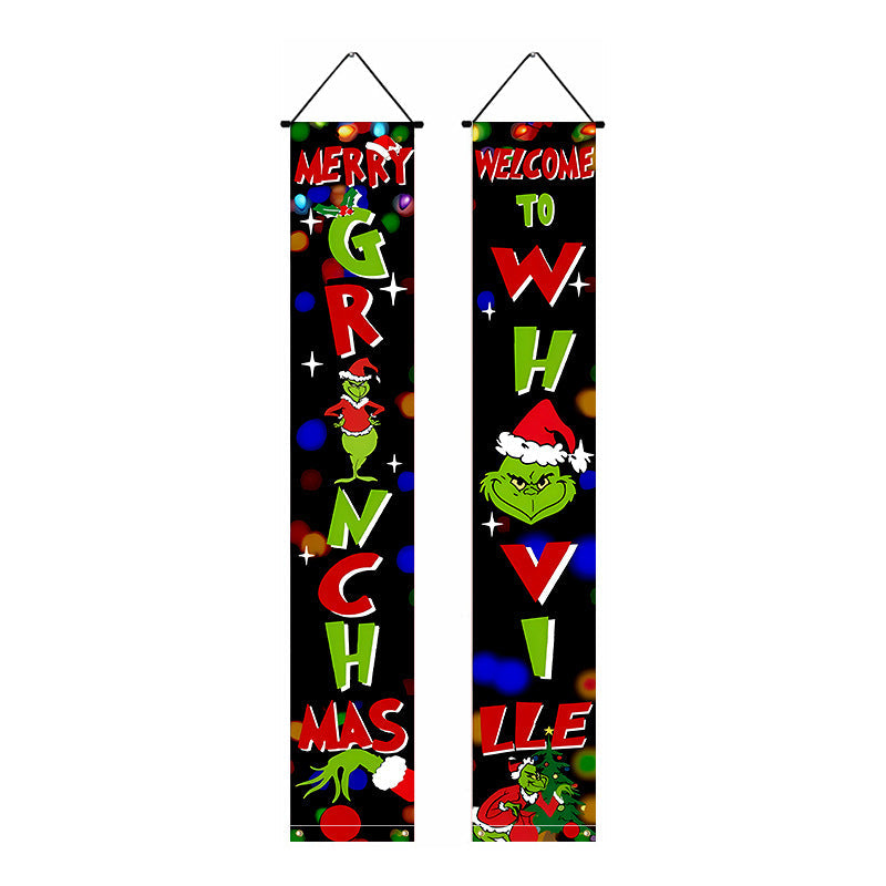 Last Day 69% OFF - Christmas Decorations Door Cover Outdoor Yard Front Porch Santa Hanging Banners Couplet