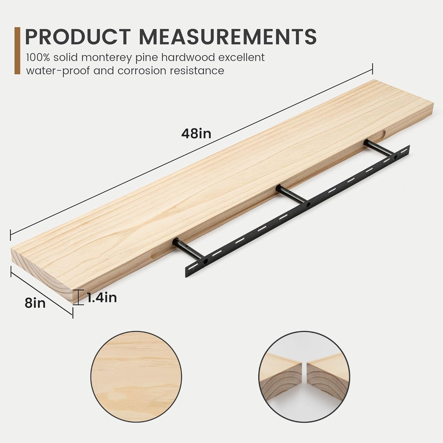 America 8 Inch Deep Rustic Solid Pine Wood Floating Shelves for Storage