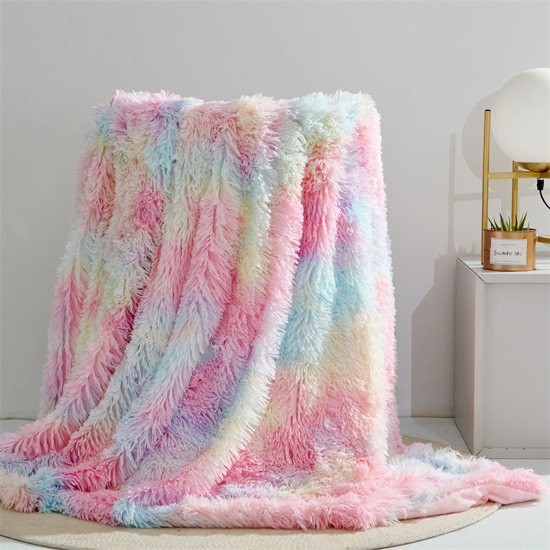 🔥Last Day 69% OFF - 2024 Fall/Winter Faux Fur Fluffy Rainbow Tie-Dye Throw Blanket