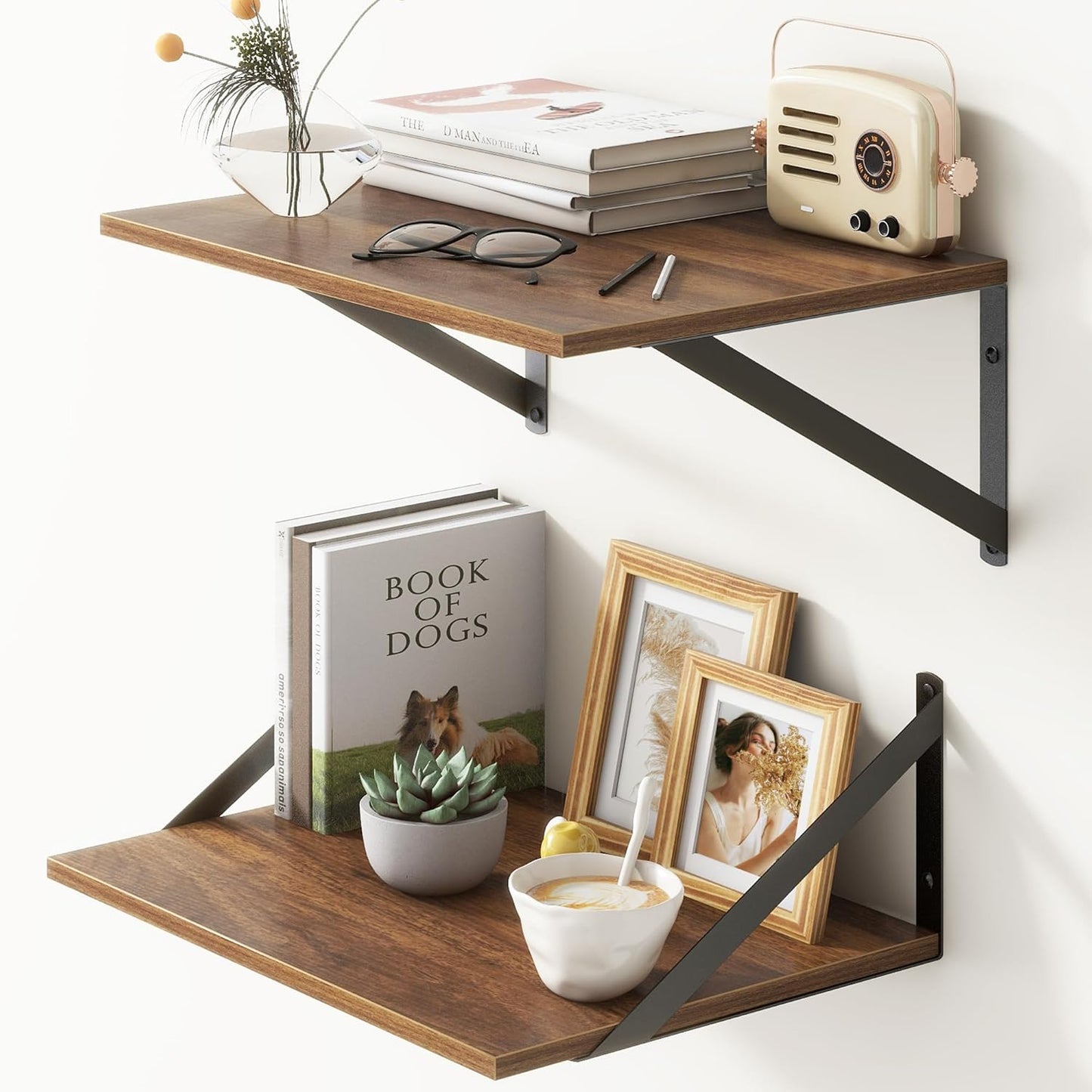 Fun Memories 12" Deep Floating Shelves for Wall Storage with Brackets Set of 2