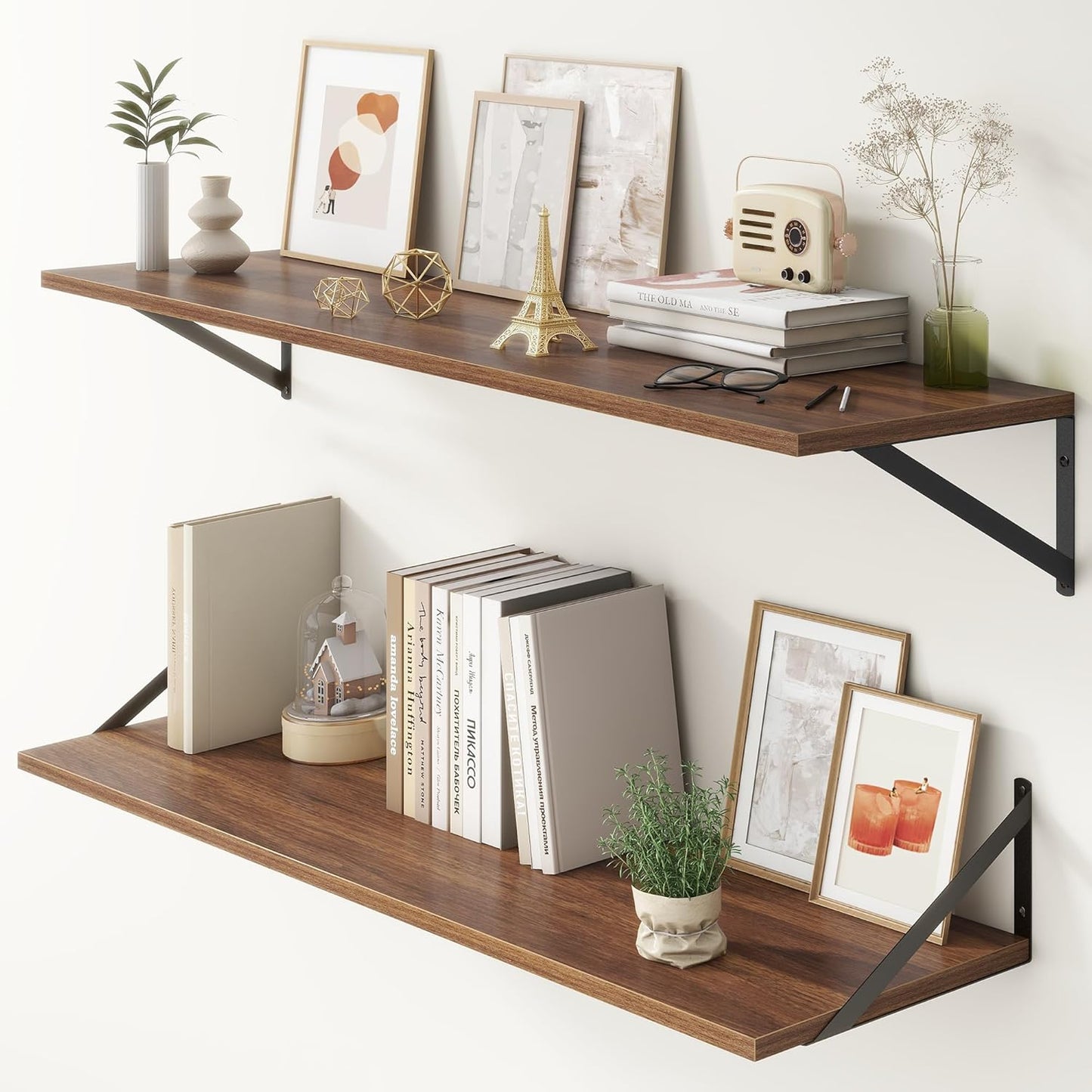 Fun Memories 12" Deep Floating Shelves for Wall Storage with Brackets Set of 2